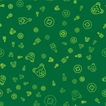 Set line Bottle of maple syrup, Bear head and Canadian leaf on seamless pattern イラスト素材