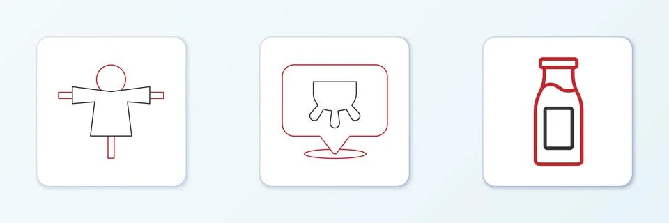 Set line Bottle with milk, Scarecrow and Udder icon. Vector Stock Illustration