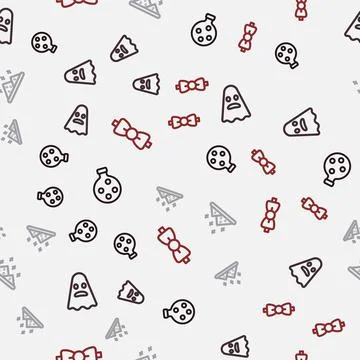Set line Bottle with potion, Ghost, Magic powder and Bow tie on seamless pattern Stock Illustration