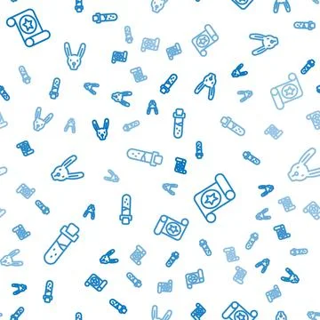 Set line Bottle with potion, Magic scroll and Rabbit ears on seamless pattern Stock Illustration