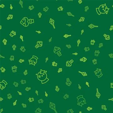 Set line Bottle with potion, Magic ball and stone on seamless pattern. Vector Stock Illustration