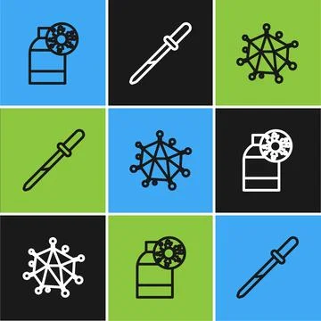 Set line Bottle with virus, Virus and Pipette icon. Vector イラスト素材