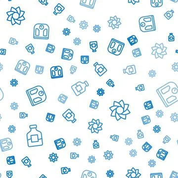 Set line Bottle of vodka, Flower and Bathroom scales on seamless pattern. Vector Stock Illustration