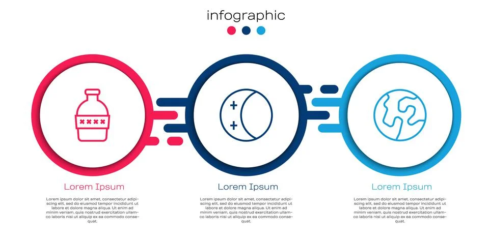 Set line Bottle of water, Eclipse the sun and Earth globe. Business infographic Ilustração Stock