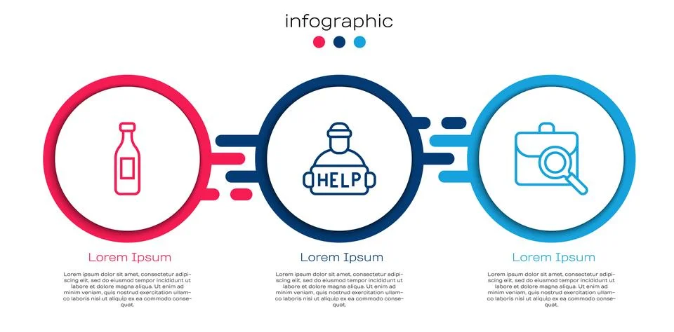 Set line Bottle of water, Help homeless and Work search. Business infograph.. Stock Illustration