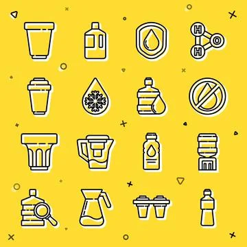 Set line Bottle of water, Water cooler, drop forbidden, Waterproof, Defrosting Stock Illustration