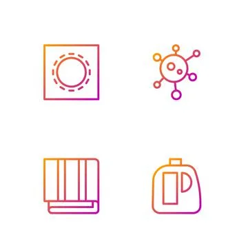 Set line Bottles for cleaning agent, Towel stack, Condom package safe sex and Stock Illustration