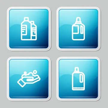 Set line Bottles for cleaning agent, Fabric softener, Washing hands with soap Stock Illustration