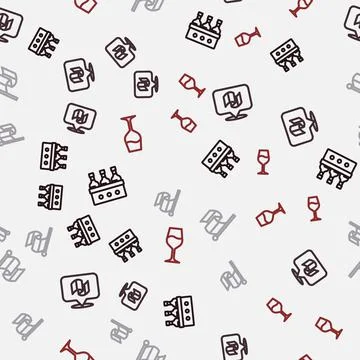 Set line Bottles of wine, Flag Italy, and Wine glass on seamless pattern. Vector Stock Illustration