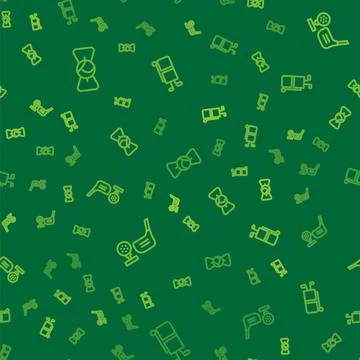 Set line Bow tie, Golf club with ball on tee and bag clubs on seamless pattern Stock Illustration