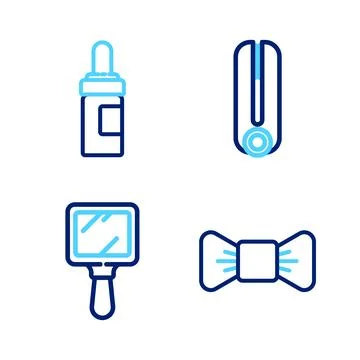 Set line Bow tie, Hand mirror, Curling iron for hair and Beard mustaches ca.. Stock Illustration