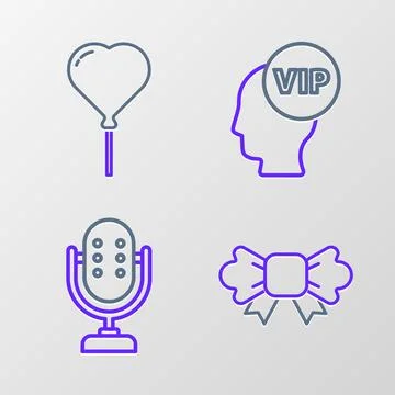 Set line Bow tie, Microphone, Vip inside head and Balloon form of heart ico.. Stock-Illustration