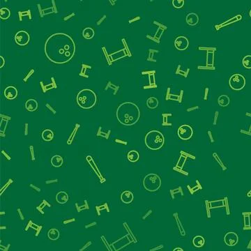 Set line Bowling ball, Baseball bat and Volleyball net on seamless pattern... Stock Illustration