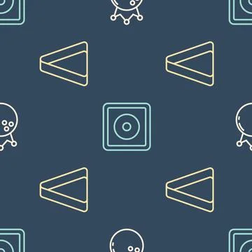 Set line Bowling ball, Billiard triangle and chalk on seamless pattern. Vector 库存插图