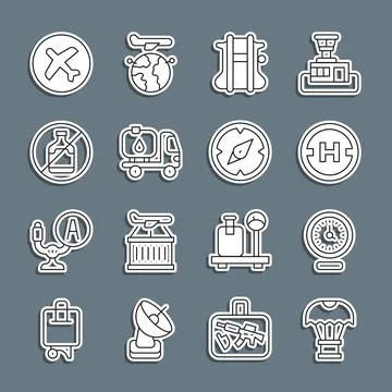Set line Box flying on parachute, Clock, Helicopter landing pad, Parachute, Fuel イラスト素材