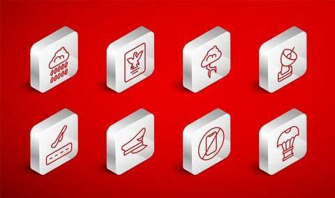 Set line Box flying on parachute, Passport, Storm, Radar, No cell phone, Cl.. 스톡 일러스트