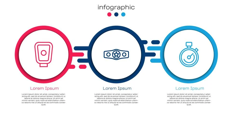 Set line Boxing training paws, belt and Stopwatch. Business infographic tem.. Stock Illustration