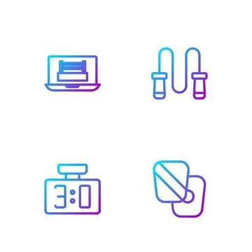 Set line Boxing training paws, Sport mechanical scoreboard, ring and Jump r.. Stock Illustration