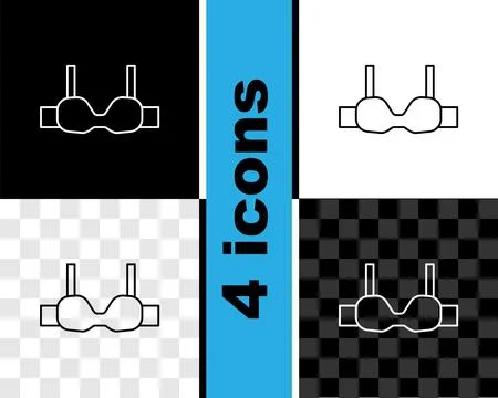 Set line Bra icon isolated on black and white, transparent background. Linger Stock Illustration