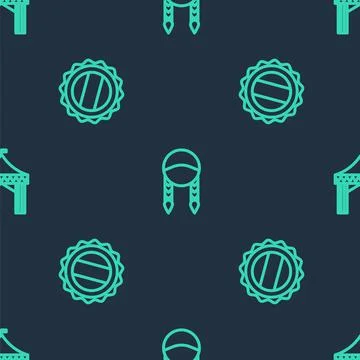 Set line Braid, Bottle cap and Camping tent on seamless pattern. Vector Stock Illustration