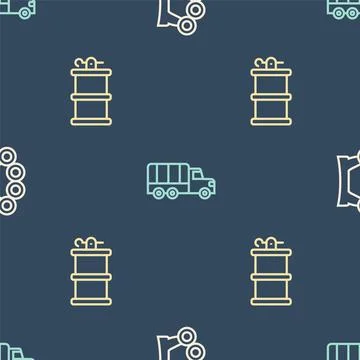 Set line Brass knuckles, Hand smoke grenade and Military truck on seamless Stockillustratie