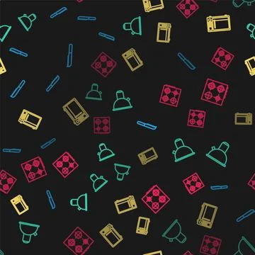 Set line Bread knife, Kettle with handle, Microwave oven and Gas stove on sea Illustrazione stock