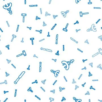Set line Bread knife, Sausage on the fork and Kitchen hammer on seamless pattern Illustrazione stock