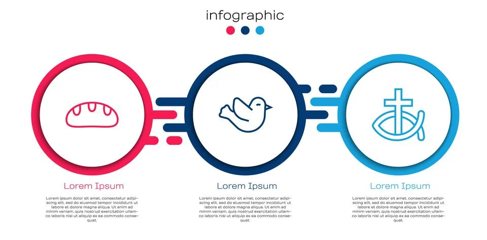 Set line Bread loaf, Dove and Christian fish. Business infographic template.. Stock Illustration