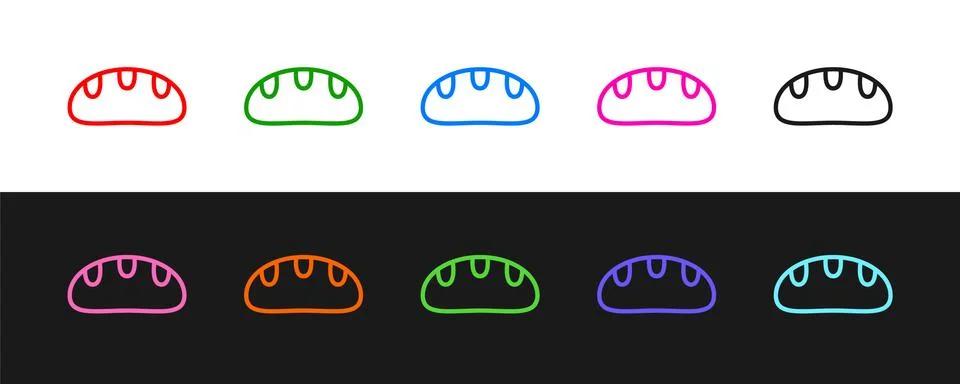 Set line Bread loaf icon isolated on black and white background. Vector Illustrazione stock
