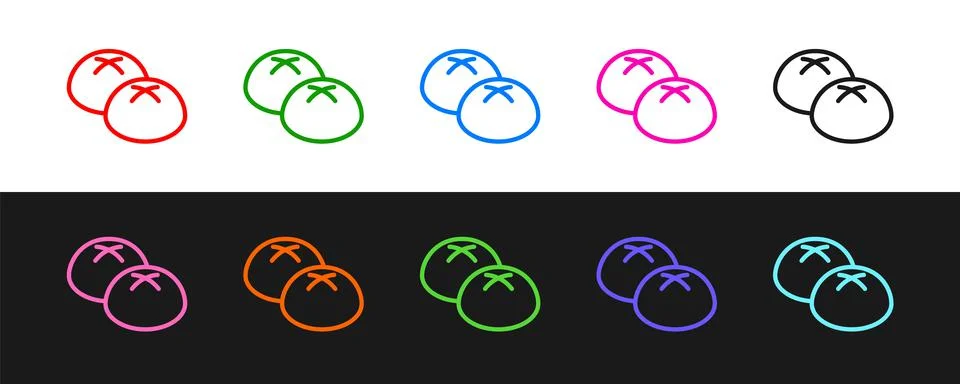 Set line Bread loaf icon isolated on black and white background. Vector Illustrazione stock
