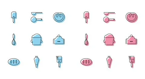 Set line Bread loaf, Pastry bag for decorate cakes, Spatula, Kitchen brush Stock Illustration