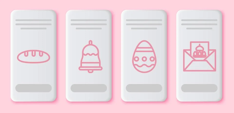 Set line Bread loaf, Ringing bell, Easter egg and Greeting card with Happy Stock Illustration
