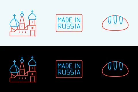 Set line Bread loaf, Saint Basil's Cathedral and Made Russia icon. Vector Stock Illustration