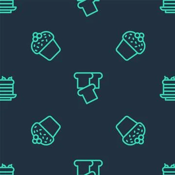 Set line Bread toast, Cake and on seamless pattern. Vector Illustrazione stock