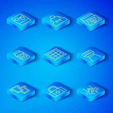 Set line Bread toast, Checkered napkin, First aid kit, Barbecue grill, Home Illustrazione stock