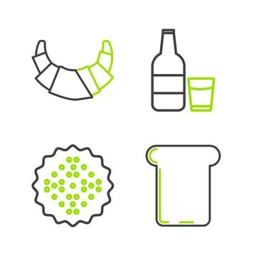 Set line Bread toast, Cracker biscuit, Glass bottle with milk and glass and.. イラスト素材