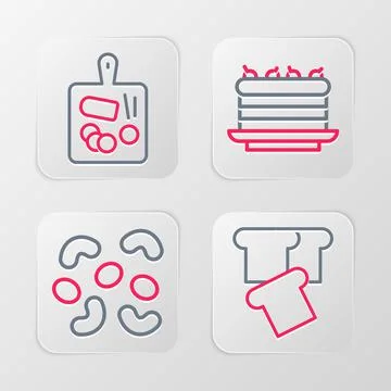 Set line Bread toast, Jelly candy, Cake and Cutting board icon. Vector 스톡 일러스트