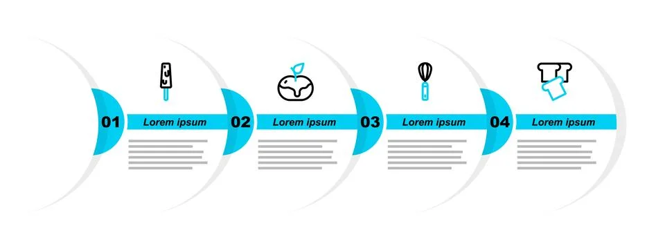 Set line Bread toast, Kitchen whisk, Apple in caramel and Ice cream icon. Vector 스톡 일러스트