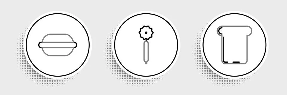Set line Bread toast, Macaron cookie and Pizza knife icon. Vector Illustrazione stock