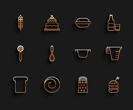 Set line Bread toast, Roll bun with cinnamon, Cereals rice, wheat, corn, oa.. Stock Illustration