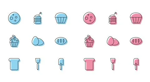 Set line Bread toast, Spatula, Cookie or biscuit with chocolate, Chicken egg イラスト素材