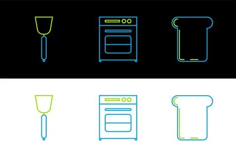 Set line Bread toast, Spatula and Oven icon. Vector 스톡 일러스트