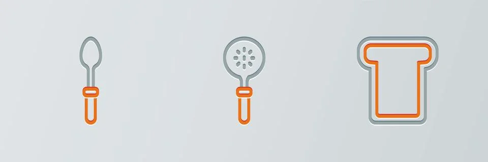 Set line Bread toast, Teaspoon and Spatula icon. Vector Stockillustratie