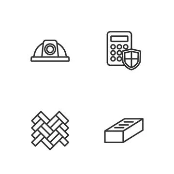 Set line Brick, Parquet, Worker safety helmet and Security keypad access panel Illustrazione stock