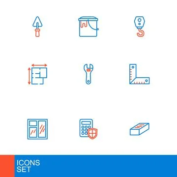 Set line Brick, Security keypad access panel, Window in room, Corner ruler,.. Stock Illustration