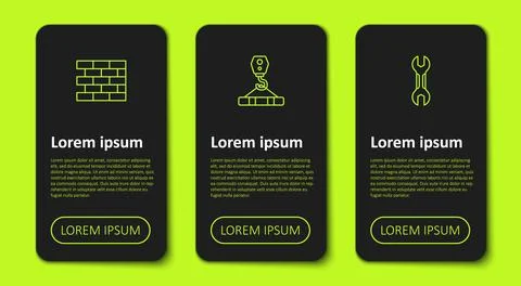 Set line Bricks, Crane hook and Wrench spanner. Business infographic template Stock Illustration