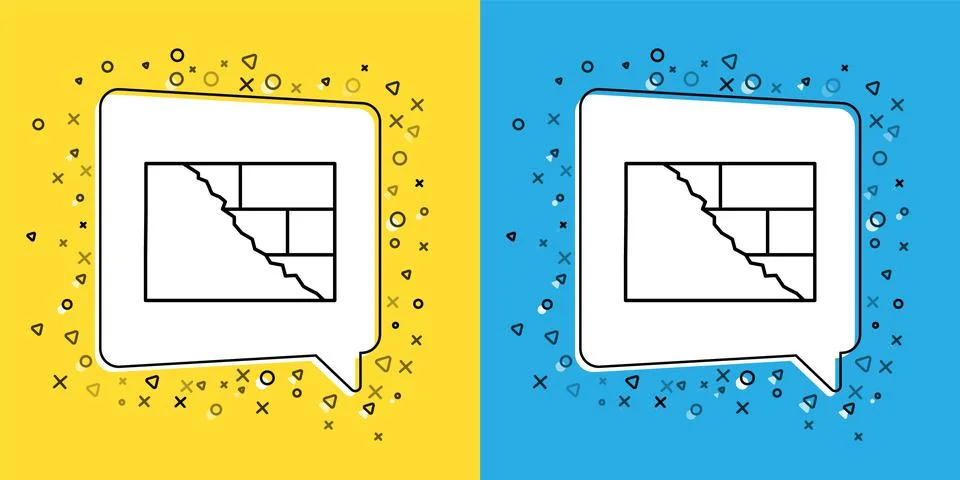 Set line Bricks icon isolated on yellow and blue background. Vector Stock Illustration