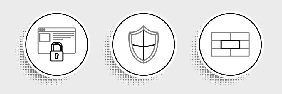 Set line Bricks, Secure your site with HTTPS, SSL and Shield icon. Vector 库存插图