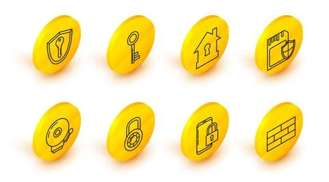 Set line Bricks, Smartphone with closed padlock, Safe combination wheel, Ri.. Stock Illustration