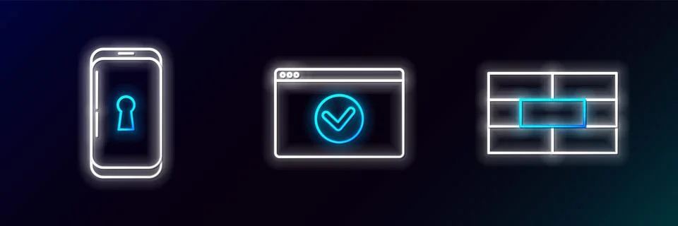 Set line Bricks, Smartphone with lock and Secure your site HTTPS, SSL icon Illustration